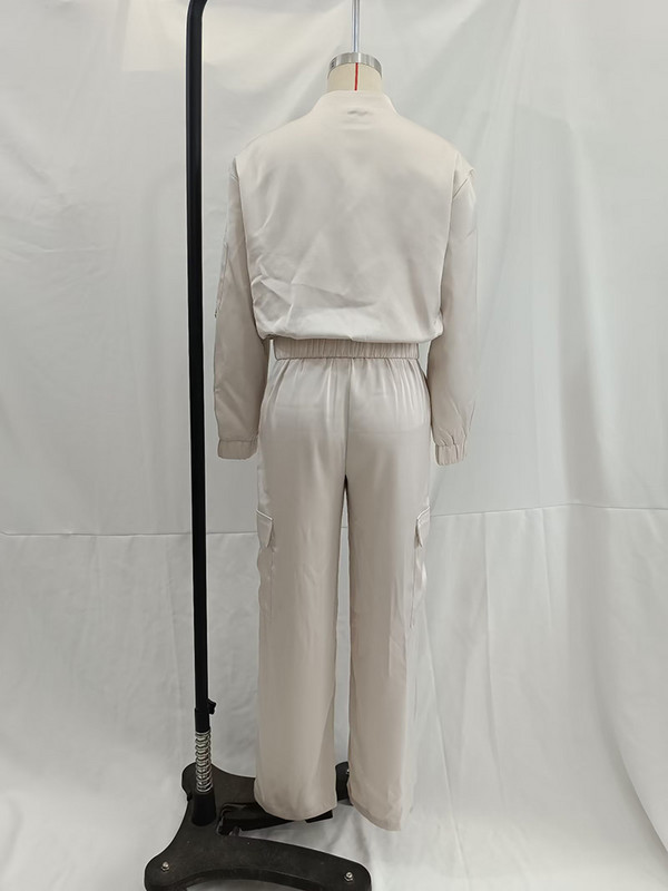 Ženske modne bomber jakne Labavi satenski kaput s džepovima i patentnim zatvaračem Vintage O-izrez dugih rukava Ženska šik vanjska odjeća