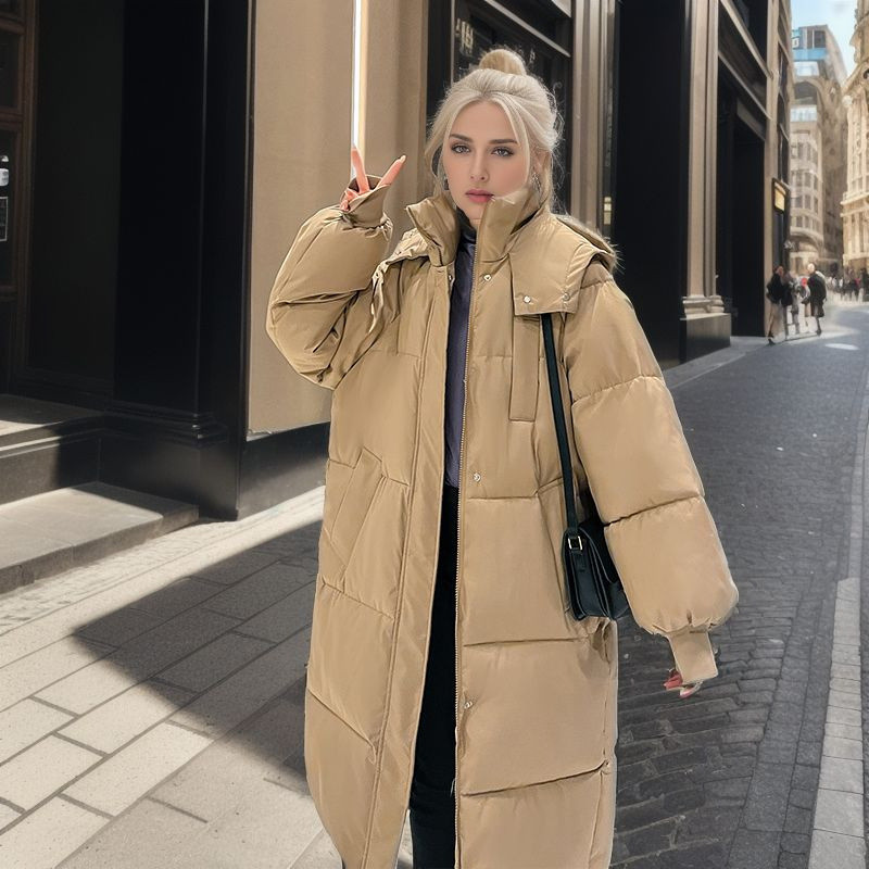 2023 m. žiemos parkas ilgas paltas su gobtuvu laisva pūkinė striukė Moteriška striukė nuo vėjo ir šilti viršutiniai drabužiai Korėjos žiemos striukė