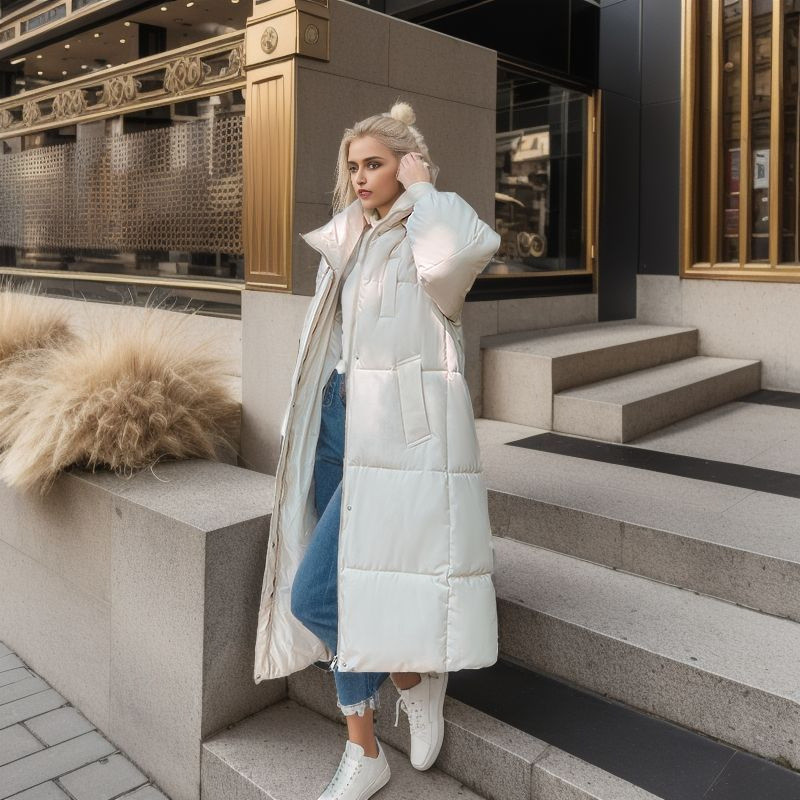 2023 m. žiemos parkas ilgas paltas su gobtuvu laisva pūkinė striukė Moteriška striukė nuo vėjo ir šilti viršutiniai drabužiai Korėjos žiemos striukė