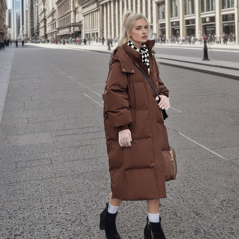 2023 m. žiemos parkas ilgas paltas su gobtuvu laisva pūkinė striukė Moteriška striukė nuo vėjo ir šilti viršutiniai drabužiai Korėjos žiemos striukė