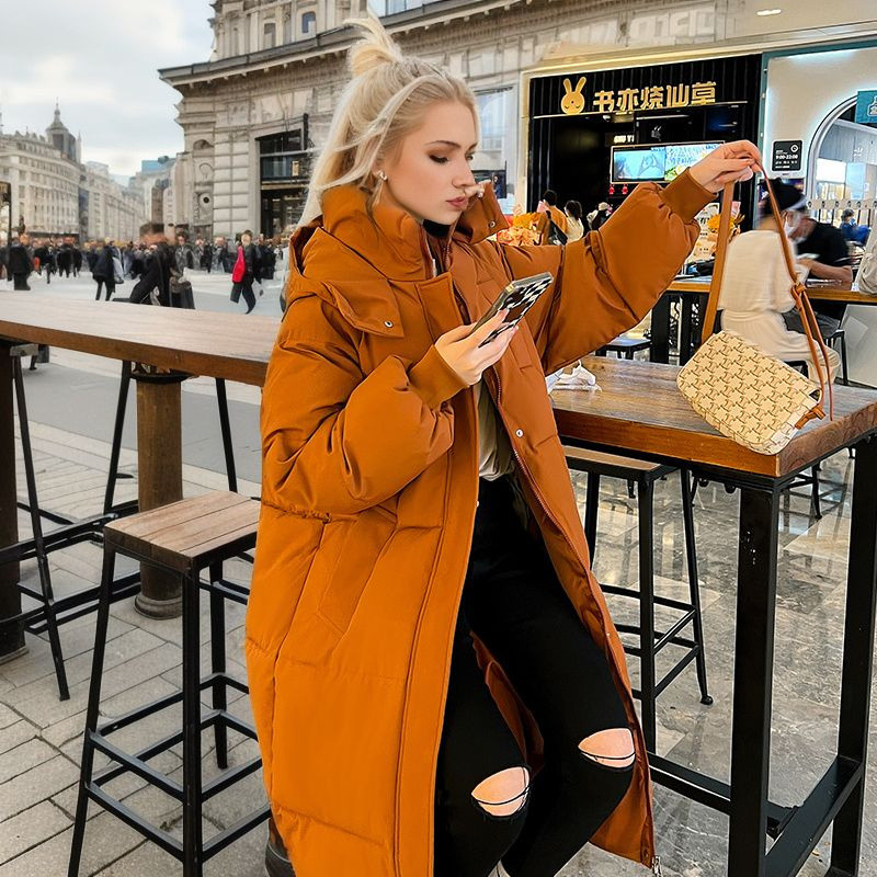 2023 m. žiemos parkas ilgas paltas su gobtuvu laisva pūkinė striukė Moteriška striukė nuo vėjo ir šilti viršutiniai drabužiai Korėjos žiemos striukė