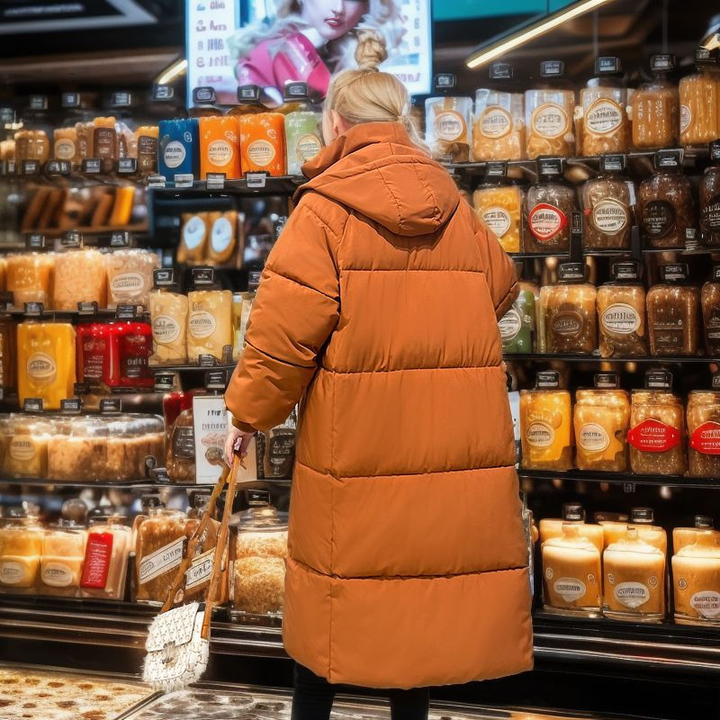 2023 m. žiemos parkas ilgas paltas su gobtuvu laisva pūkinė striukė Moteriška striukė nuo vėjo ir šilti viršutiniai drabužiai Korėjos žiemos striukė