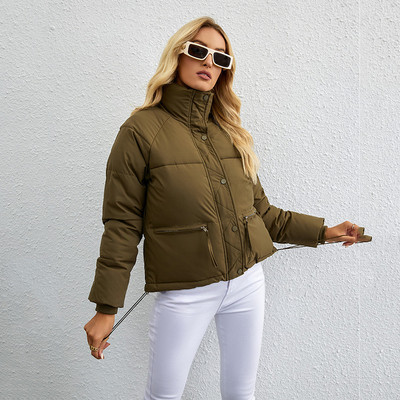 Moteriški žieminiai trumpi paltai, 2023 m. Nauji pūkuoti švarkai, didelės kišenės, stovi apykaklė, medvilninė paminkštinta laisvalaikio šilta parkų apatinė apranga