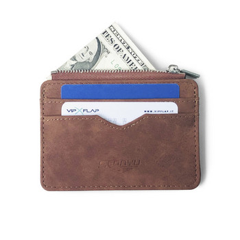 Ανδρικό πορτοφόλι καρτών Κοντό ματ δερμάτινο ρετρό πολλαπλές κάρτες Frosted ύφασμα θήκη για κάρτες Χρήματα Νέα μινιμαλιστική τσάντα διαφανή νομίσματα