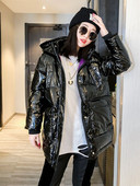 Parka neagră, lucioasă, pentru femei, 2023, la modă, îngroșă, iarna, cu glugă, jachetă puf largi, pentru femei, rezistentă la vânt, rezistentă la ploaie, îmbrăcăminte caldă