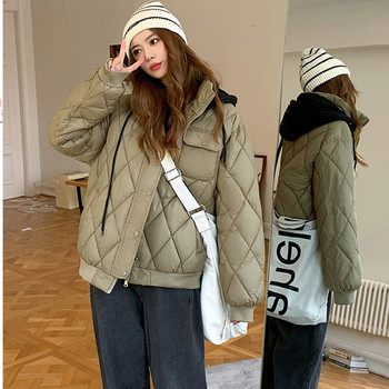 2023 Зимна парка с качулка Ежедневни дамски пухени якета Голямо палто Дебело топло връхно облекло Корейски модни паркове за жени