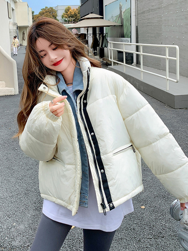 Parka căptușită din bumbac de iarnă 2023, haină de zăpadă pentru femei, falsă, două piese, haină scurtă, haine de stradă, haine calde.