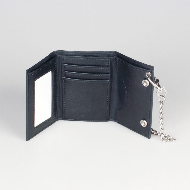 Portofel pentru bărbați, suport pentru carduri cu lanț de craniu, portofel cu trei orificii punk hip hop