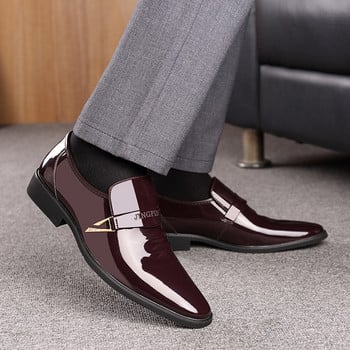Кожени обувки Мъжки рокли, лачени мъжки ежедневни обувки Оксфорд, мокасини, блестящи мъжки обувки, мъжки обувки с остри пръсти