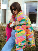 2023 Jachetă scurtă matlasată cu imprimeu floral mozaic pentru femei Parka căptușită din bumbac de iarnă Pardesi pentru femei șic îmbrăcăminte de exterior