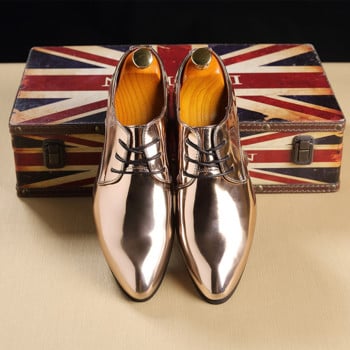 Модна тенденция Лачени мъжки сватбени обувки Златни сини червени бели оксфордски обувки Дизайнерски обувки с остри пръсти Голям размер 37-48