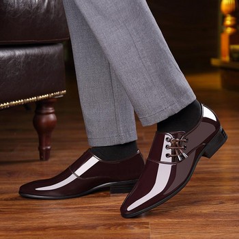 Мъжки кожени обувки с остър връх Мъжки бизнес официални обувки Мъжки лъскави ежедневни сватбени обувки Голям размер Zapatos Hombre Casuales