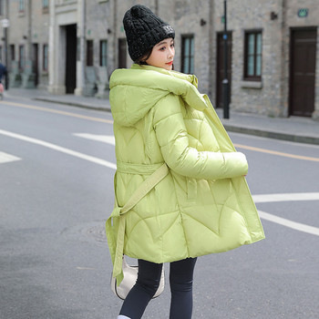 Зимни дамски пухени якета за 2023 г. Парка с памучна подплата Топло ежедневно палто Дамско пухено яке с колан Парка с качулка Палто