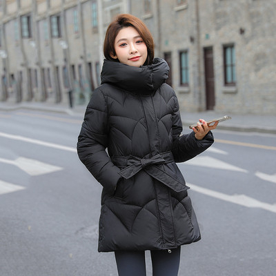 2023 m. žieminės moteriškos pūkinės striukės, medvilnine paminkštinta, šilta, laisvalaikio moteriška striukė su gobtuvu. Parka paltas