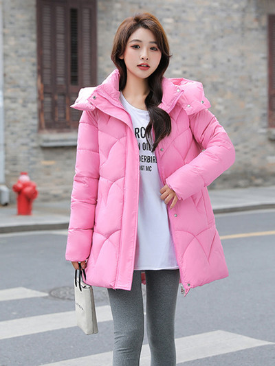 2023 m. žieminės moteriškos pūkinės striukės, medvilnine paminkštinta, šilta, laisvalaikio moteriška striukė su gobtuvu. Parka paltas