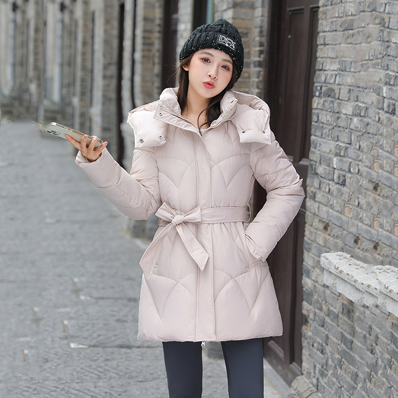 2023 m. žieminės moteriškos pūkinės striukės, medvilnine paminkštinta, šilta, laisvalaikio moteriška striukė su gobtuvu. Parka paltas