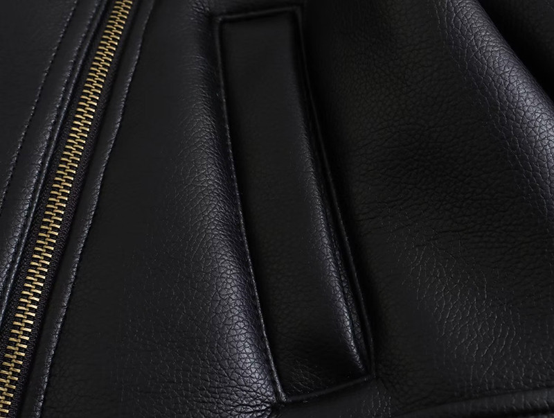 Jachetă scurtă din piele artificială din lână de miel pentru femei, vintage, cu mânecă lungă, haină caldă de toamnă iarnă