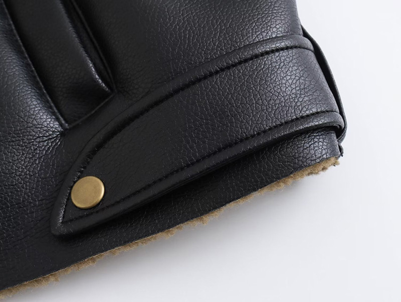 Jachetă scurtă din piele artificială din lână de miel pentru femei, vintage, cu mânecă lungă, haină caldă de toamnă iarnă