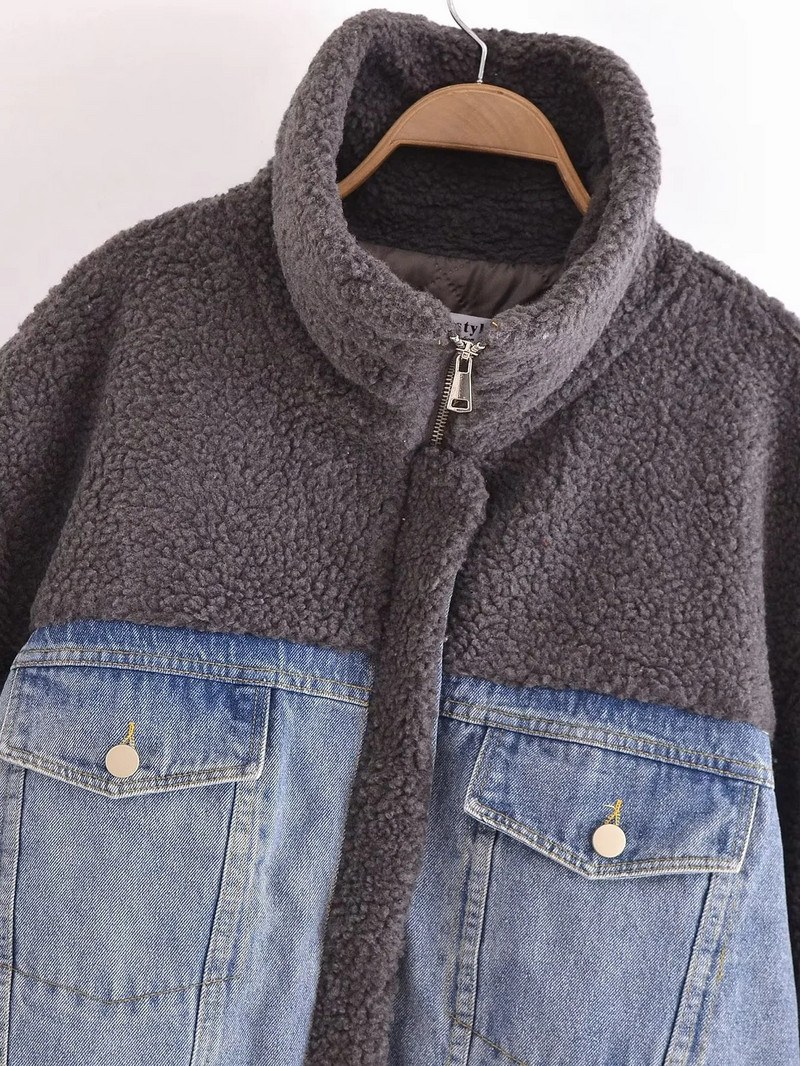 Zimska topla jakna od janjeće vune Ženske vintage jean kaputi Pamučno podstavljeni prsluk Ležerna majica dugih rukava Topla ženska ulična odjeća