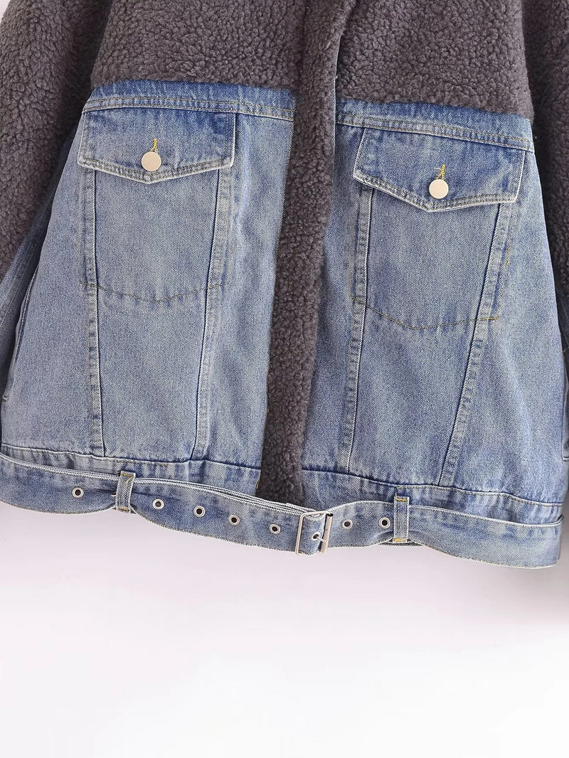 Zimska topla jakna od janjeće vune Ženske vintage jean kaputi Pamučno podstavljeni prsluk Ležerna majica dugih rukava Topla ženska ulična odjeća