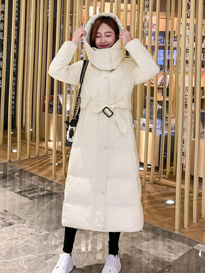 KBAT Fashion Thicken Parka de iarnă pentru femei cu glugă, cu o curea, haină lungă Sonw, jachetă puf pentru femei, îmbrăcăminte caldă rezistentă la vânt