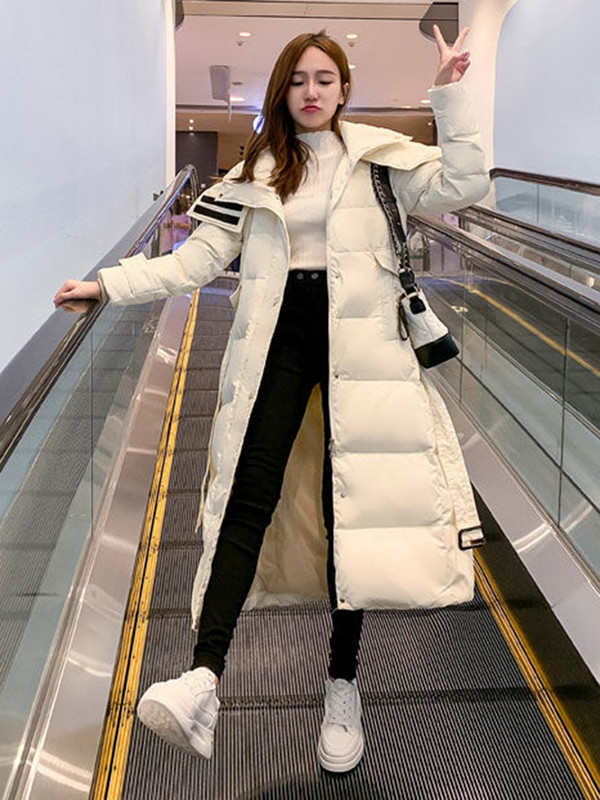 KBAT Fashion Thicken Parka de iarnă pentru femei cu glugă, cu o curea, haină lungă Sonw, jachetă puf pentru femei, îmbrăcăminte caldă rezistentă la vânt