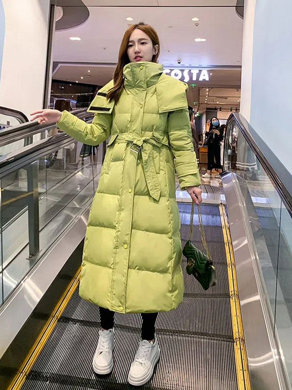 KBAT Fashion Thicken Parka de iarnă pentru femei cu glugă, cu o curea, haină lungă Sonw, jachetă puf pentru femei, îmbrăcăminte caldă rezistentă la vânt