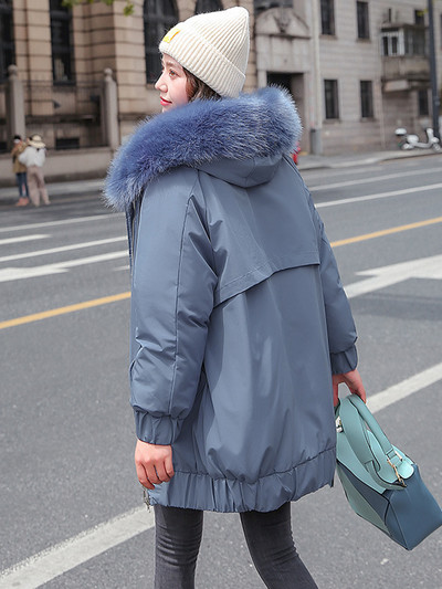 Iarna 2023 Parka cu glugă cu guler mare de blană pentru femei, jachetă căptușită din bumbac, la modă coreeană, haină de puf, supradimensionată