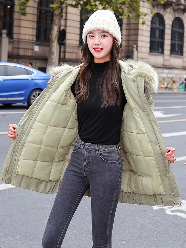 Iarna 2023 Parka cu glugă cu guler mare de blană pentru femei, jachetă căptușită din bumbac, la modă coreeană, haină de puf, supradimensionată