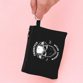 Мини портмоне за монети Издръжливи портфейли Поставка за карти Организатор Пакет Съединител Чантичка с цип Печат на череп Малък тънък дамски портфейл