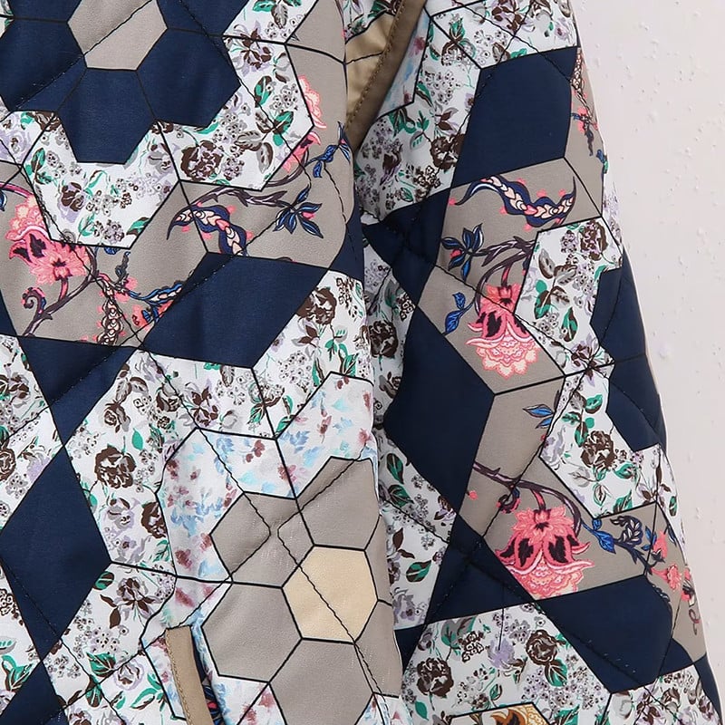 Moda Floral Mozaic Jachete calduroase Femei cu două fețe 2023 Nouă haină căptușită din bumbac matlasat, îmbrăcăminte exterioară șic de toamnă