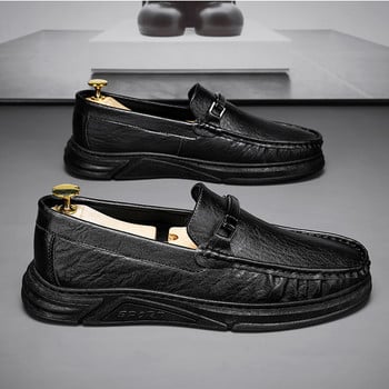 Νέα ανδρικά παπούτσια Casual ελαφριά αναπνεύσιμα δερμάτινα παπούτσια Ανδρικά πλακέ loafers slip σε μαλακή σόλα Παπούτσια μοκασίνι Business Office