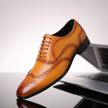 Мъжки класически ретро обувки Brogue Мъжки кожени рокли с връзки Бизнес офис равни обувки Мъжки Оксфордки за сватбено тържество EUR Размери 38-48
