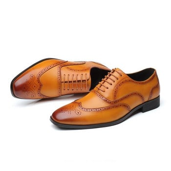 Мъжки класически ретро обувки Brogue Мъжки кожени рокли с връзки Бизнес офис равни обувки Мъжки Оксфордки за сватбено тържество EUR Размери 38-48