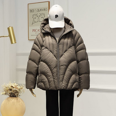 KBAT Prevelike zimske duge ženske jakne 90% bijele parke s pačjim puhom Široki kaputi s kapuljačom Srednje dugi, topli, ležerni, ružičasta odjeća za snijeg