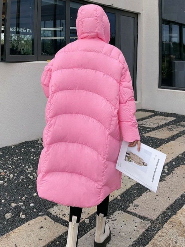 KBAT Prevelike zimske duge ženske jakne 90% bijele parke s pačjim puhom Široki kaputi s kapuljačom Srednje dugi, topli, ležerni, ružičasta odjeća za snijeg