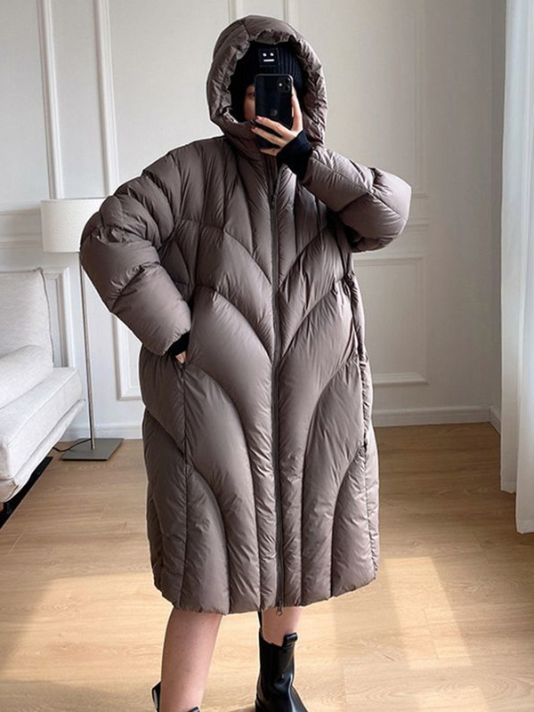 KBAT Prevelike zimske duge ženske jakne 90% bijele parke s pačjim puhom Široki kaputi s kapuljačom Srednje dugi, topli, ležerni, ružičasta odjeća za snijeg