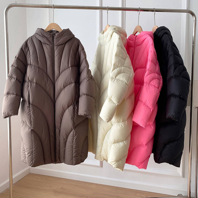 KBAT Prevelike zimske duge ženske jakne 90% bijele parke s pačjim puhom Široki kaputi s kapuljačom Srednje dugi, topli, ležerni, ružičasta odjeća za snijeg