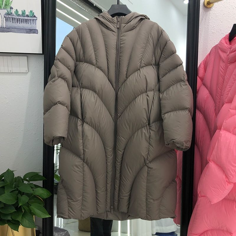 KBAT Prevelike zimske duge ženske jakne 90% bijele parke s pačjim puhom Široki kaputi s kapuljačom Srednje dugi, topli, ležerni, ružičasta odjeća za snijeg