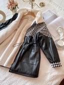 KBAT 2023 French Vintage Mala mirisna jakna od tvida PU kožni kaput Topla vunena podstava Parke Zimski patchwork snježni kaput Ženski