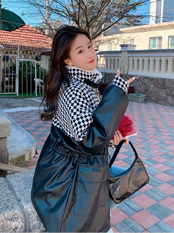 KBAT 2023 French Vintage Mala mirisna jakna od tvida PU kožni kaput Topla vunena podstava Parke Zimski patchwork snježni kaput Ženski