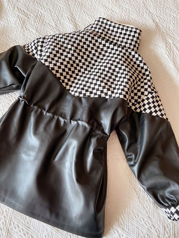 KBAT 2023 French Vintage Mala mirisna jakna od tvida PU kožni kaput Topla vunena podstava Parke Zimski patchwork snježni kaput Ženski