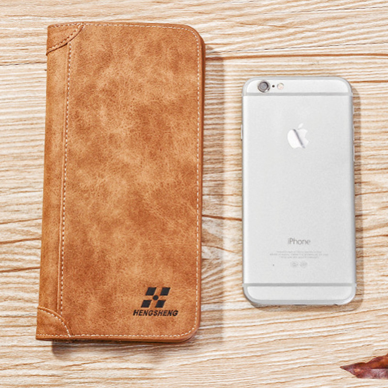 Portofel pentru bărbați, vintage, din piele PU, portofele lungi mate, buzunar pentru monede.