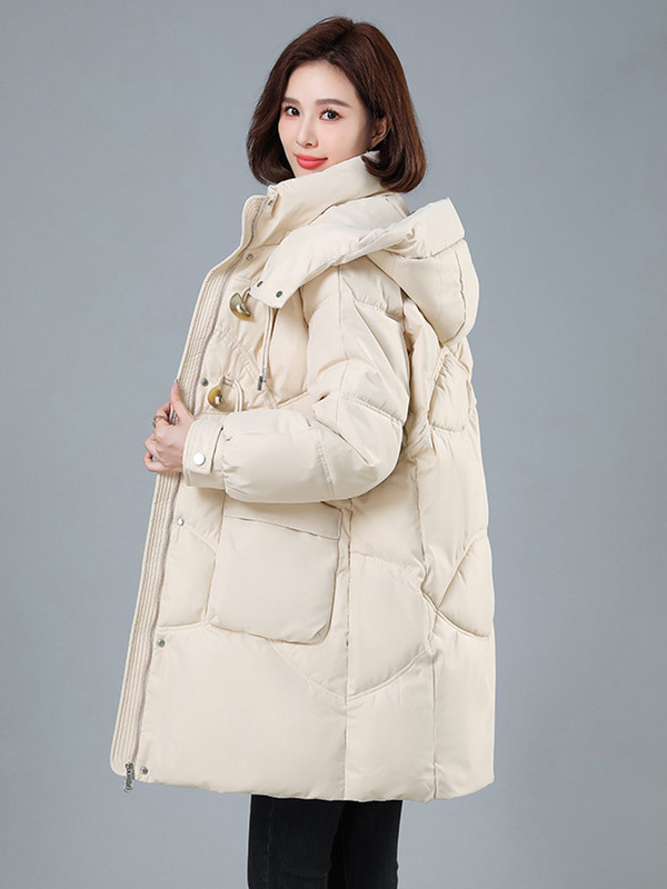 Iarna 2023, parcas noi de puf pentru femei, haină căptușită din bumbac, jachetă puf pentru femei, cu glugă, pardesiu lung, rezistent la vânt, îmbrăcăminte caldă
