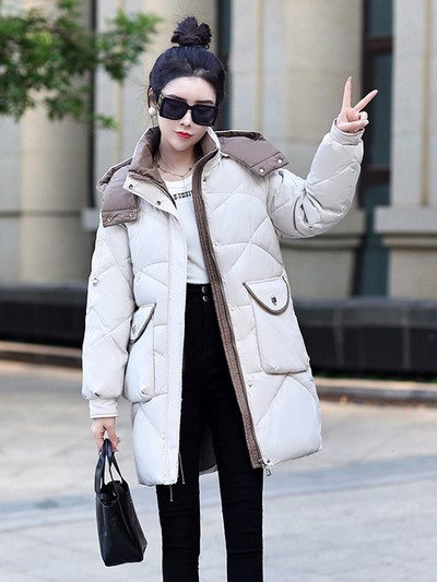 2023 m. žiemos moteriškos pūkinės striukės Itin lengvas šiltas laisvalaikio paltas Moteriška pūkinė striukė Medvilninis paminkštintas parkas su gobtuvu Parka paltas