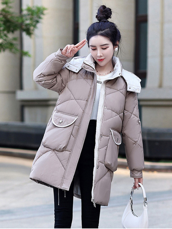 2023 m. žiemos moteriškos pūkinės striukės Itin lengvas šiltas laisvalaikio paltas Moteriška pūkinė striukė Medvilninis paminkštintas parkas su gobtuvu Parka paltas