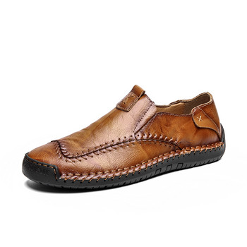 Нови ръчно изработени мъжки ежедневни обувки от кожа Луксозна марка Мъжки мокасини Модни неплъзгащи се черни плоски мокасини Голям размер 38-48