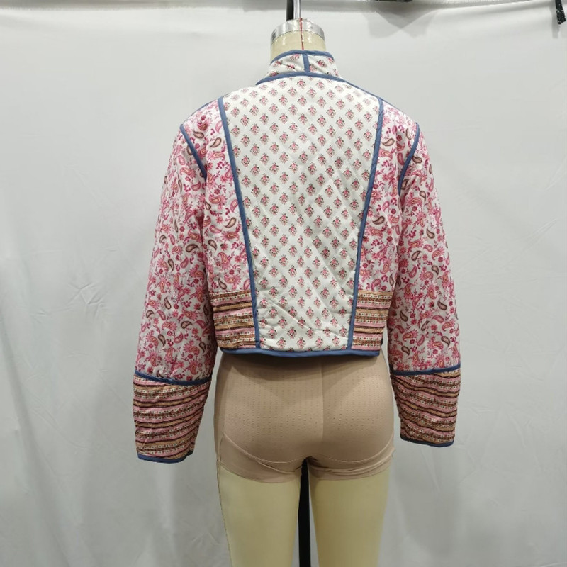 Jachete groase din bumbac cu imprimeu floral pentru femei, toamna 2023, cu două fețe, vintage, patchwork, haine calde pentru femei, îmbrăcăminte stradală de înaltă calitate