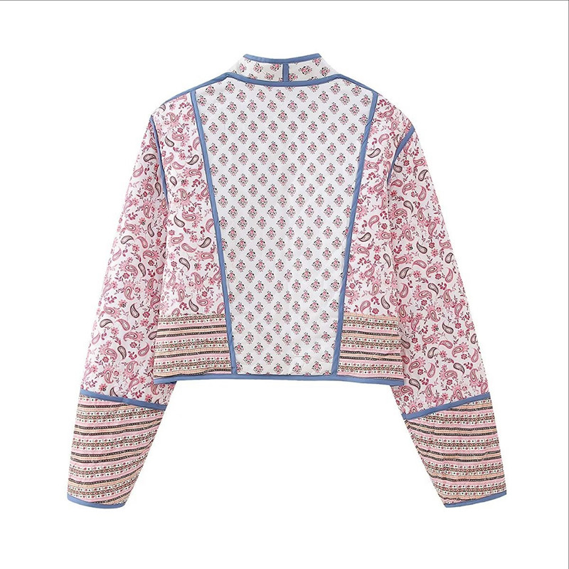 Jachete groase din bumbac cu imprimeu floral pentru femei, toamna 2023, cu două fețe, vintage, patchwork, haine calde pentru femei, îmbrăcăminte stradală de înaltă calitate