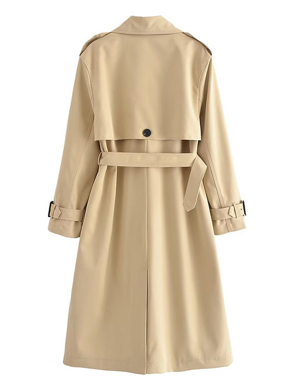 Jachetă de damă kaki cu guler lung cu rever, mâneci lungi, cu curea Jachetă cu două pieptări, 2023, paltoane largi, casual, noi